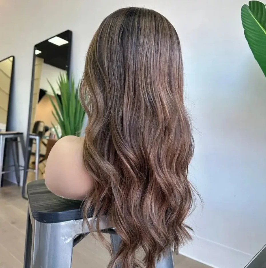 36 Inch HD Highlight Chocolate Brown Body Wave Lace Front Human Hair Wig Brazilian 13x4 Lace Frontal Wigs Preplucked 200 Density Synthetic Wig