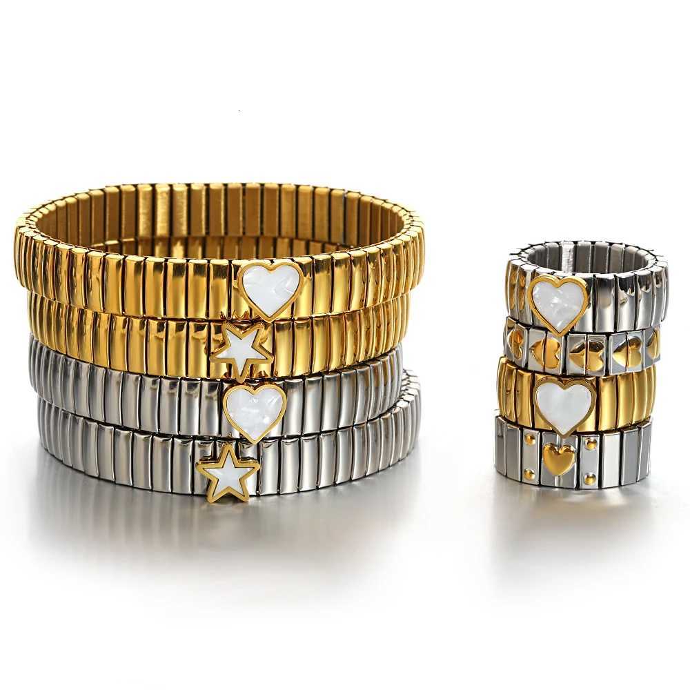New Stainless Steel Elastic Shell Star Love Ring Bangle For Women Men Trend Charm Watch Strap Bracelet Waterproof Adjustable X250718