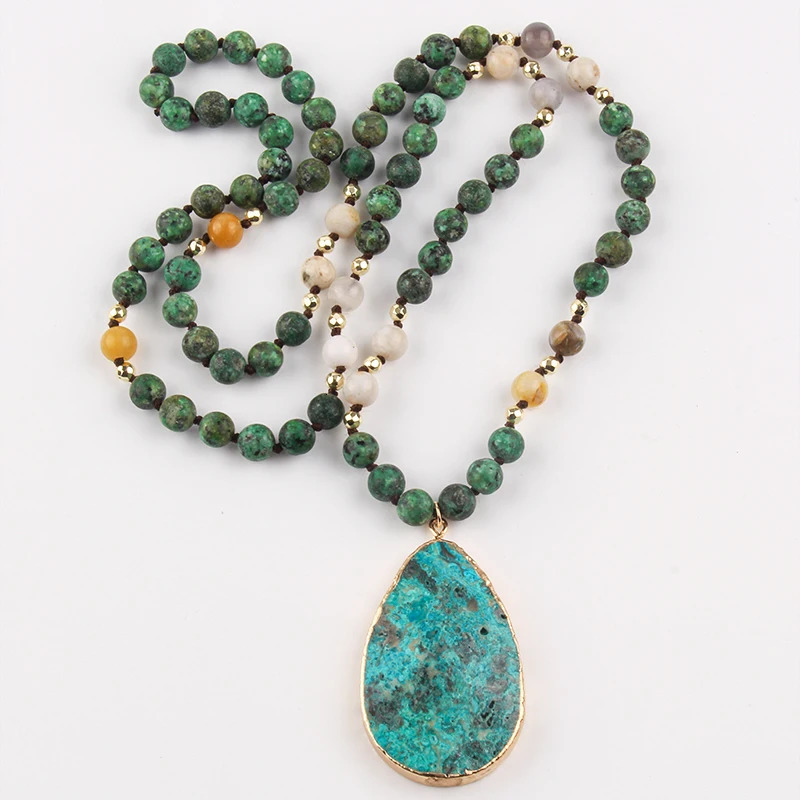 Fashion Boho Jewelry Africa Turquoise Natural Stones With Semi Drop Pendant Women Bohemia Necklace Gift 250712