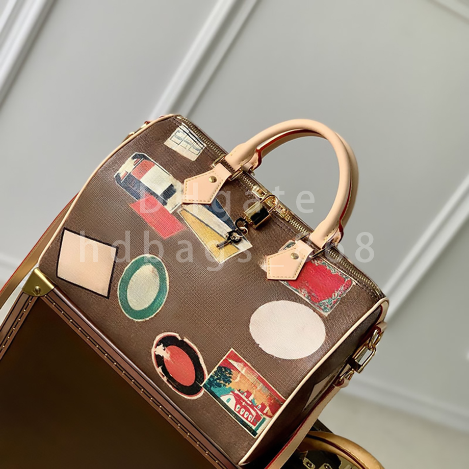 20A quality Luxury Canvas Boston Bag with Cowhide-Leather Trim - Designer Crossbody & Shoulder Purse 30CM (Model: LS01F1)