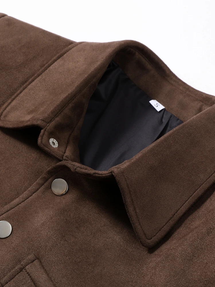Fashion Brown Suede Jackets Women Lapel Long Sleeve Single Breasted Pockets Coats 2025 Spring Autumn Street Retro Lady Outwears 250715