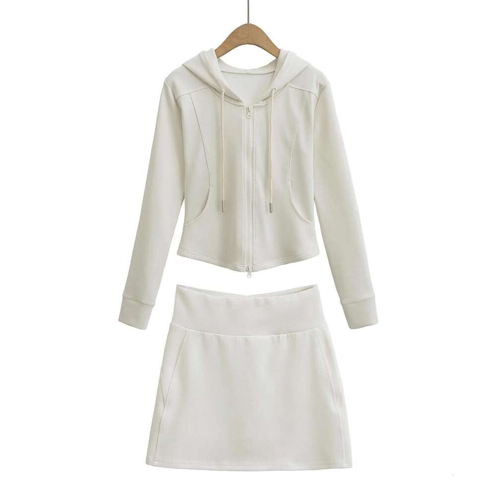 American Style Spicy Girl Hooded Sweatshirt With Casual Sports Skirt + Pure Desire Slim Fit Flared Long Pants Set B5 g7