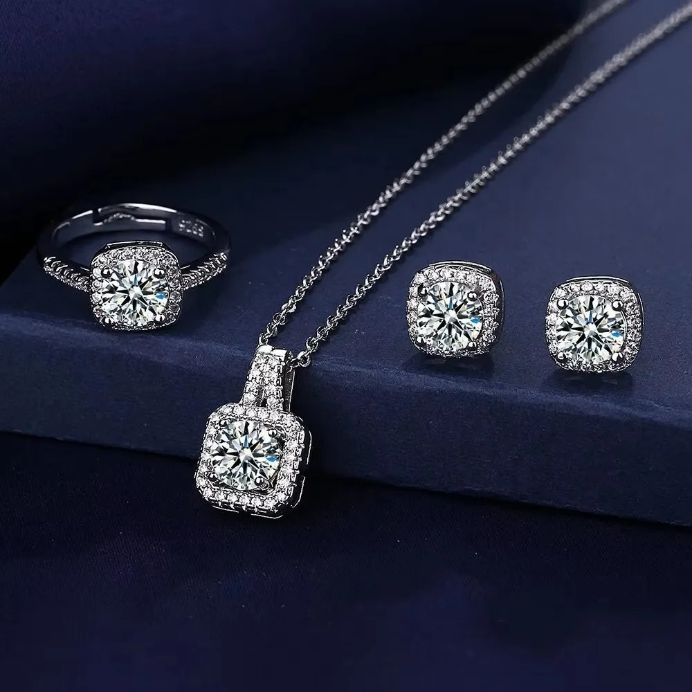 3pcs Set Necklaces Earrings Stud Ring CZ Stone Jewelry Set Silver Color Classic Women Evening Party Wedding Bridal Jewelry Set 250715