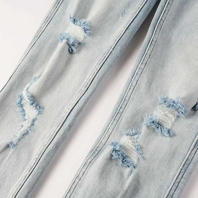 New Cross Jeans Men Fashion Trend Light Blue Stretch Skinny Denim Long Pants Daily Casual Ripped Straight Leg Pants Brand X250718