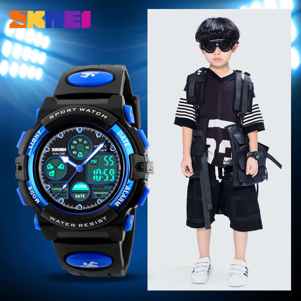 Shikomei Dual Movement Children's Student Model Multifunctional Luminous Waterproof Electronic LED Watch for Boys