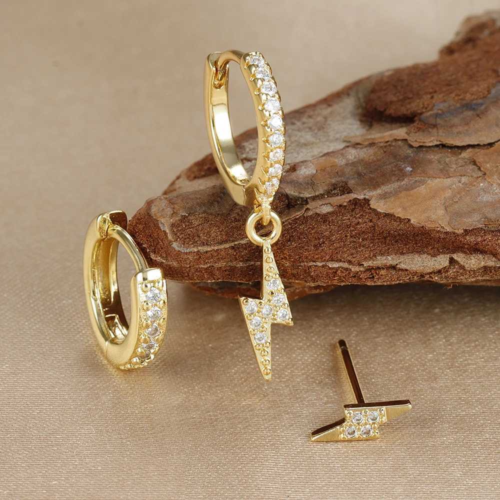 3PCS Gold Plated Lightning Flower Chain Drop Earrings Set for Women Stainless Steel Zircon Dangle Earring Piercing Jewelry X250718