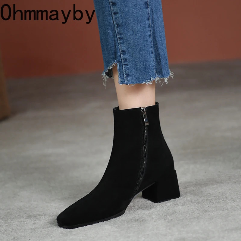 Vintage Suede Women Ankle Boots Fashion Thick Heel Short Booties Autumn Winter Womens Shoes 250717