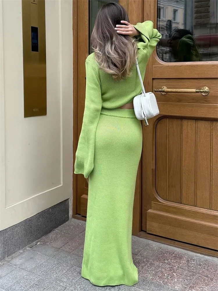 Tossy Summer Casual Holiday Outfits Female Hollow Out Lace-Up Knit 2 Piece-Set Beach Clothes Women Knitwear Long Skirt Sets 2025 250715