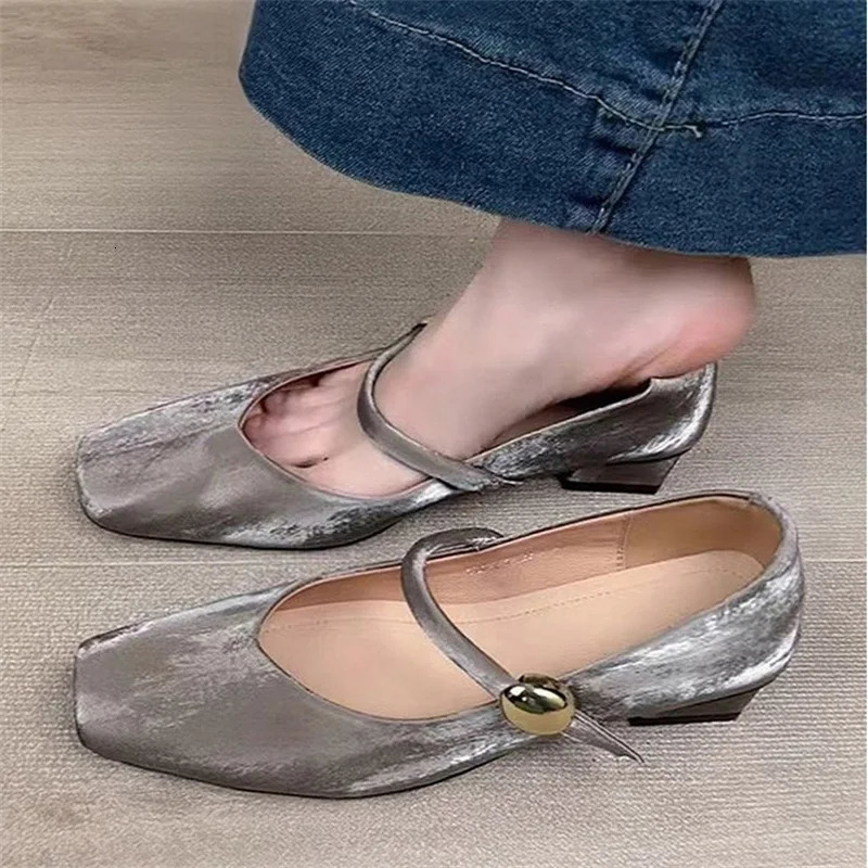 Nev SpringAutumn Women Pumps Square Toe Chunky Heel Shoes Split Leather for Elegant High Heels 2CM 250717