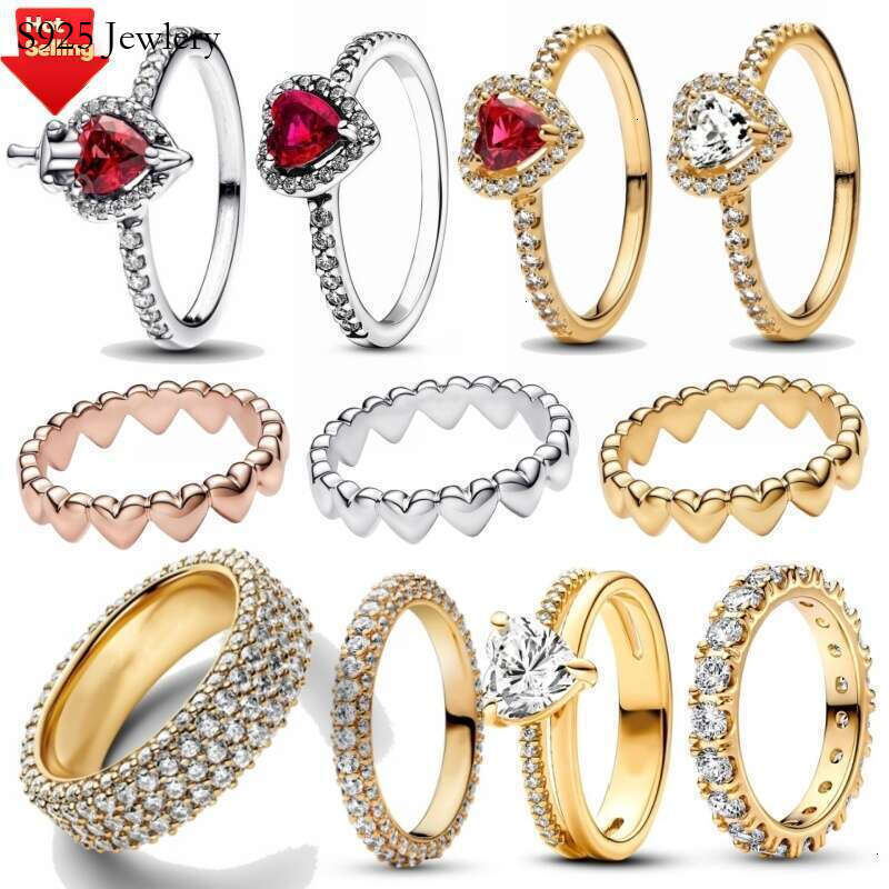 S925 2025 New 925 sterling Silver Row of Hearts Rings for women Gifts fine jewelry Designer Ring Gift Wholesale