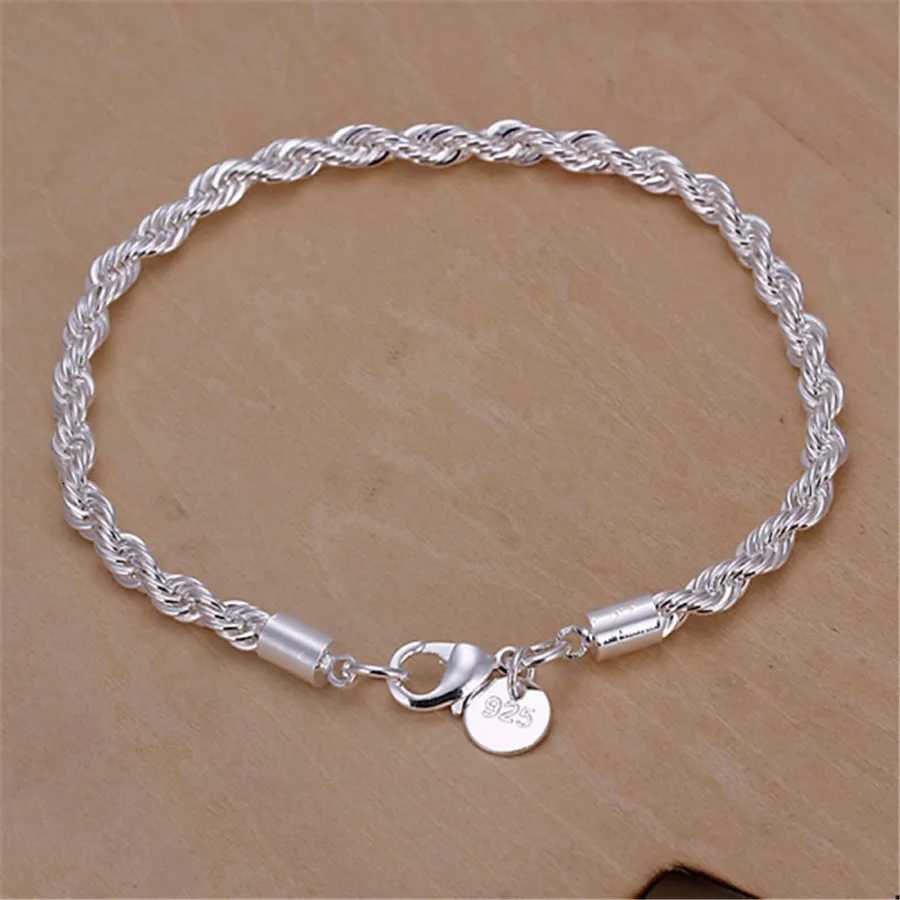 925 Silver 4MM Wen Men Chain M Twisted Rope Necklace Bracelets Fashion Silver Jewelry Set X250718