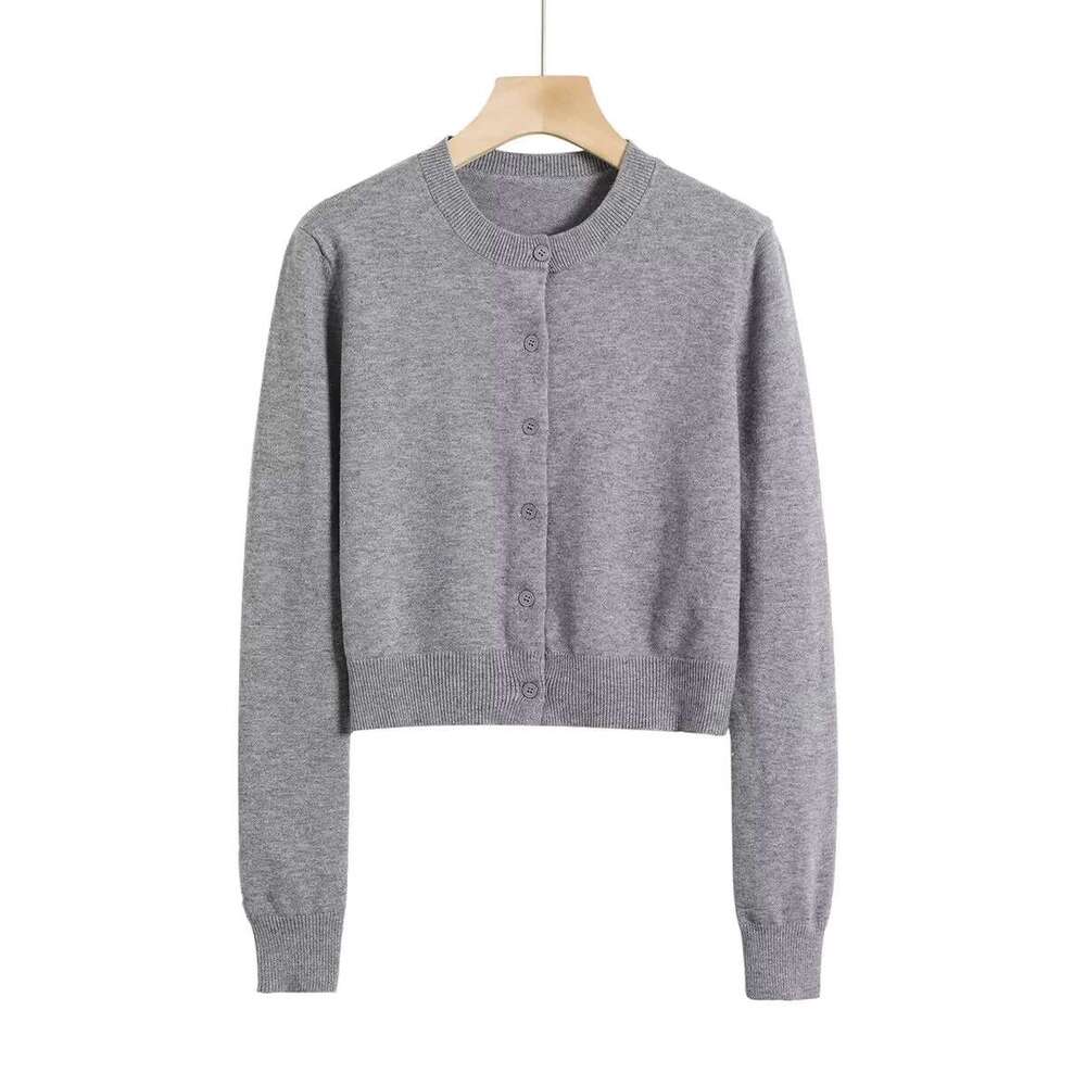 New Style Women's Fashion Hot Girl Round Neck Knitted Button Cardigan Slim Sweet Short Top B5