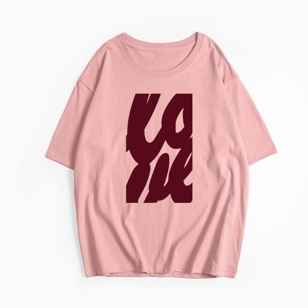 Minimalist Letter Print T-Shirt For Women, Summer Versatile Loose Round Neck Pure Cotton Short Sleeve Top B5