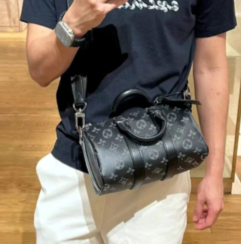 CITY KEEPALL Men's Shoulder Bag Designer Brand Fashion Black Flower Canvas Leather Crossbody Bag No Handle Design Keep Man Boston Bag Pillow Bag