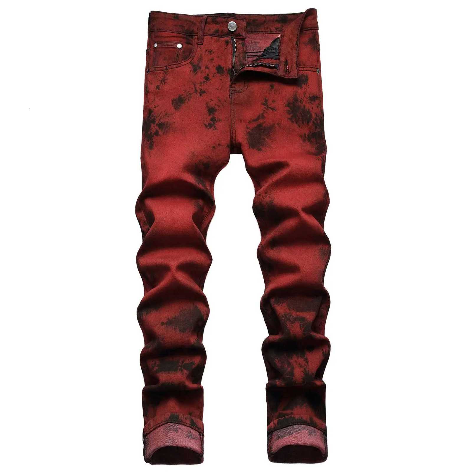 Denim Pencil Pants Men Streetwear Distressed Washed Tie Dyed Jeans Mid Waist Pockets Vintage Straight Ankle Length Trousers X250718