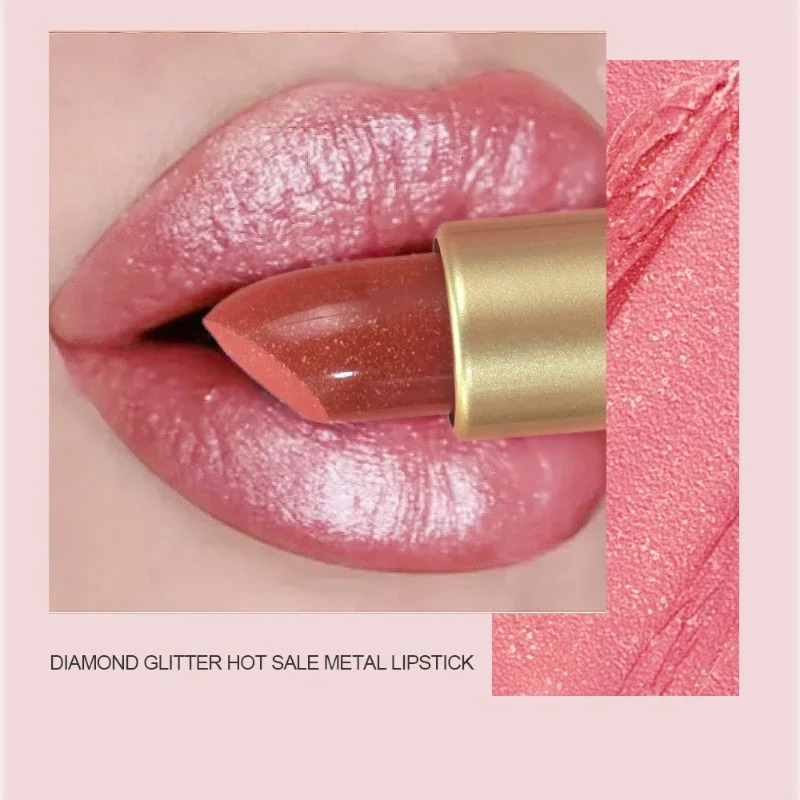 Diamond Glitter Lipstick Moisturizing Lasting Pink Sparkling Waterproof Lip Gloss Metallic Sexy Lipstick Lip Tint Lips Makeup 250716