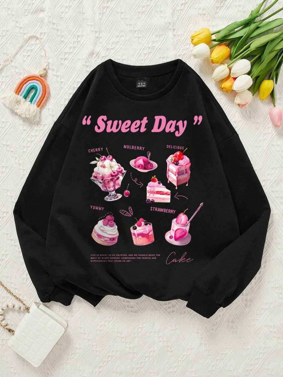Spring Casual Cute Women Sweatshirts Sweet Day Printed Hoodies Fce Warm Pullover Street Crewneck Loose Fe Tops Clothes XJ250717