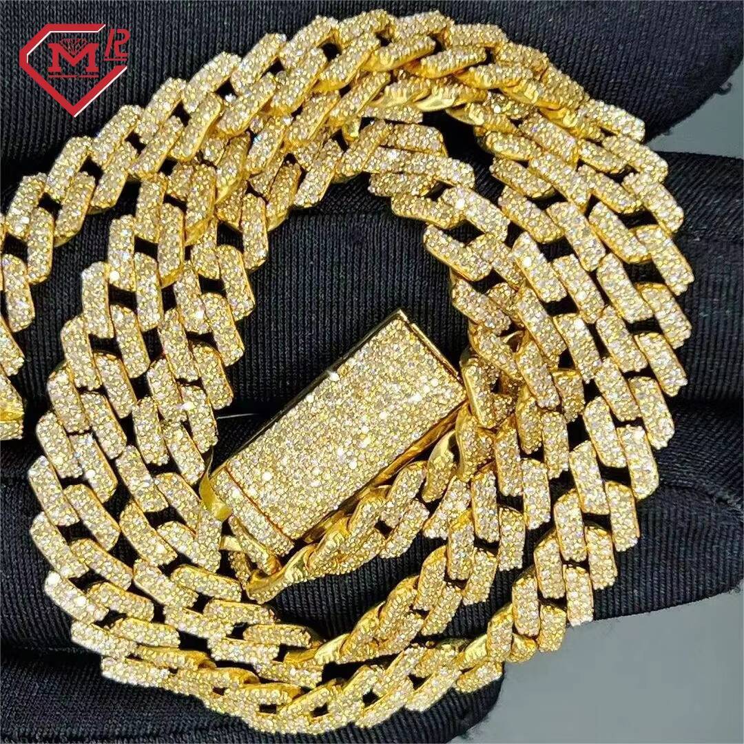 Hiphop 8mm 10mm 12mm Moissanite Chain Customized Clasp 925 Sterling Silver VVS Moissanite Cuban Chain