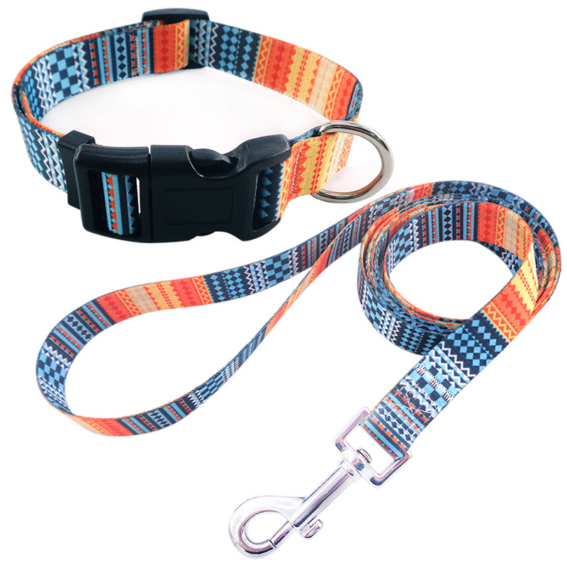 dog collar Durable Printed Leash Accessory: Multi-functional Canine Collar Featuring Easy Attachment Buttons