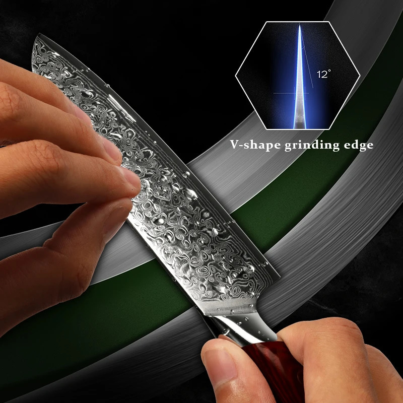 Grandsharp 5 Inch Santoku Knife Japanese Kitchen Knives Damascus Steel Chef Knife with Pakka Handle Full Tang Cooking Tools 250715
