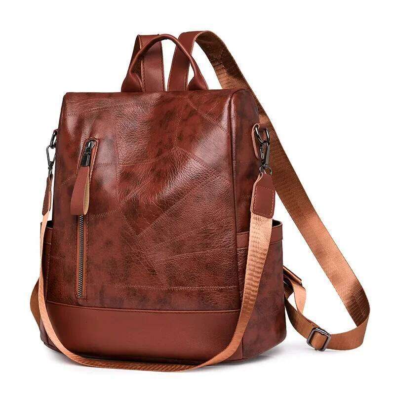 Vintage Black Leather For Women Soft PU Crossbody Shoulder Anti-Theft Travel Work Bag Ladies Simple Tote Backpack