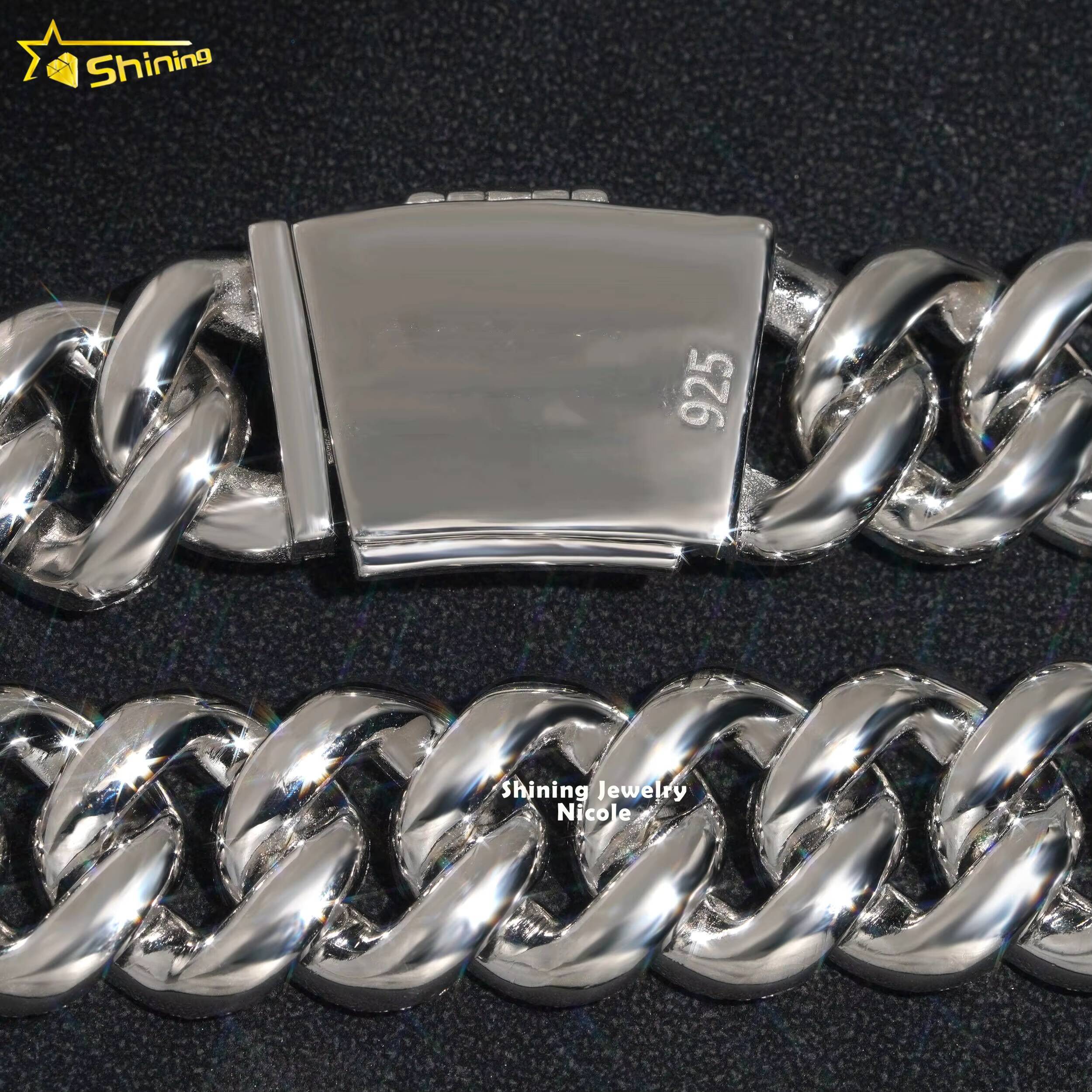 Luxury Hip Hop Style Baguette Diamond 19MM Miami Cuban Link Necklace 925 Sterling Silver Moissanite Cuban Chain