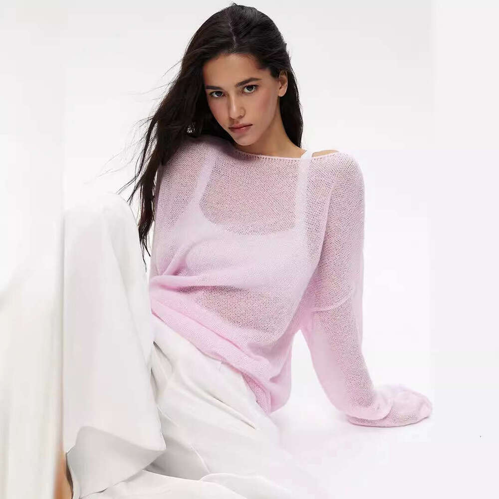 Spring Summer New Women's Hollow Out Sweater, Sheer Thin Large Round Neck Flare Sleeve Knit T-Shirt B5