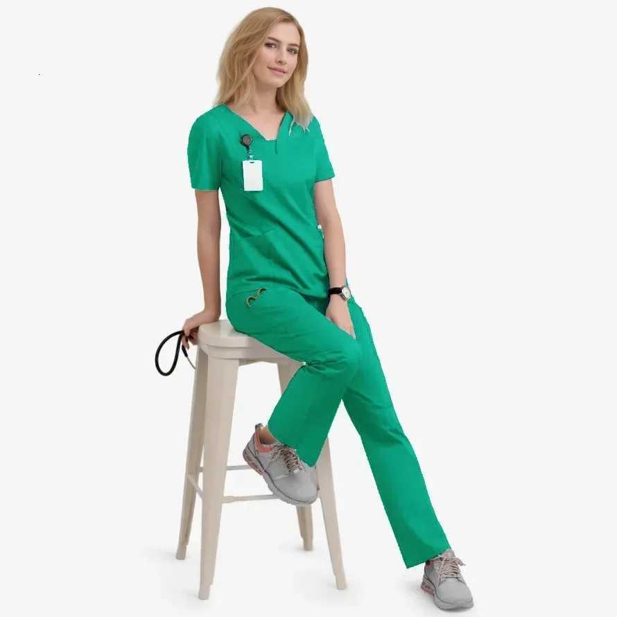 Operating Room Short-sleeved V-neck Nurse Suit Set Stretch Quick-drying Hand Wash Surgical Isolation Suit Doctors Uniform Z250718