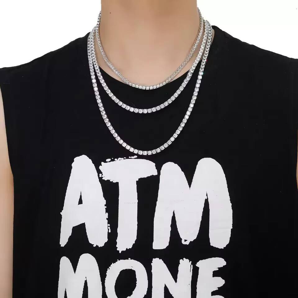 Hot Selling Fashion Hip Hop 3-6mm S925 Silver VVS Moissanite Diamond Rapper Tennis Chain Necklace with GRA Certificate