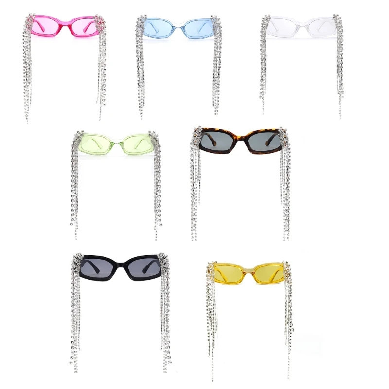 Rhinestones Tassel Sunglasses Crystal Sunglasses Y2k Anti- Po Beach 250712