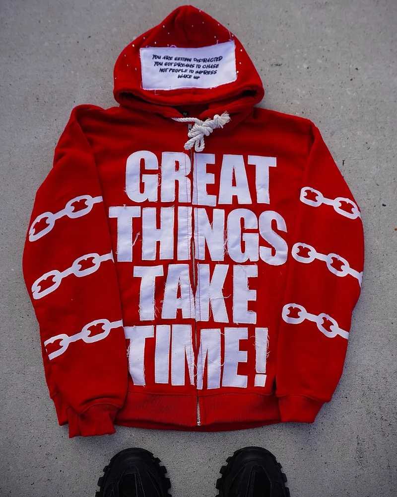 Europe and the United States fashion trend men zipper hoodie street personalized letter print design hoodie loose sweatshirt X2507181