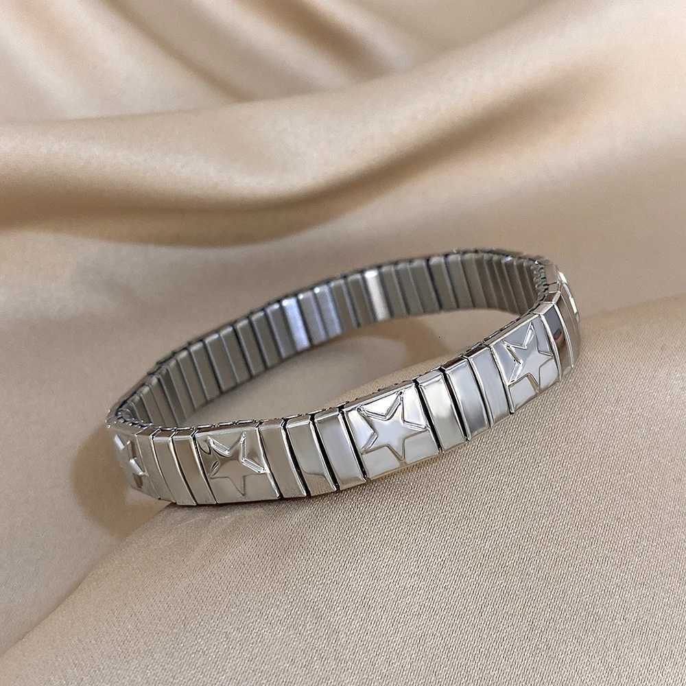 Vintage Italian Charm Elastic Stainless Steel Star Pattern Bracelet Bangles For Women Men Watchband Link Chain Adjustable X250718