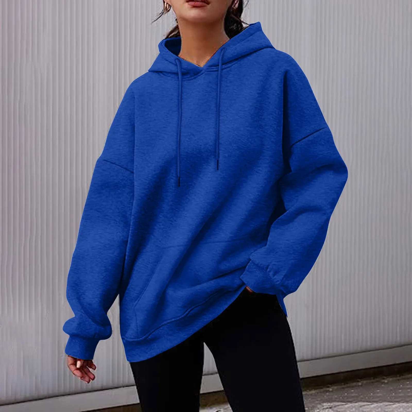 2024 Womens Autumn and Winter Hoodies Solid Color Daily Pullover Hooded Sweatshirt Fce Long Sleeve Fashion Women Clothing XJ250717