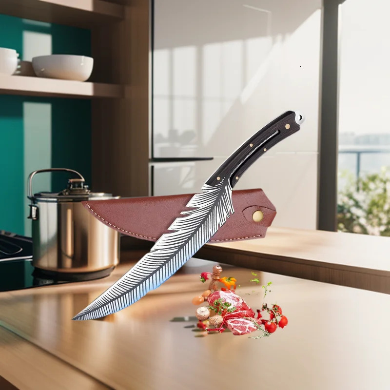 Feather Knife Hand Forged Viking Butcher Knife Boning for Meat Cutting Japanese Chef Knives with Sheath for kitchen Cooking 250715