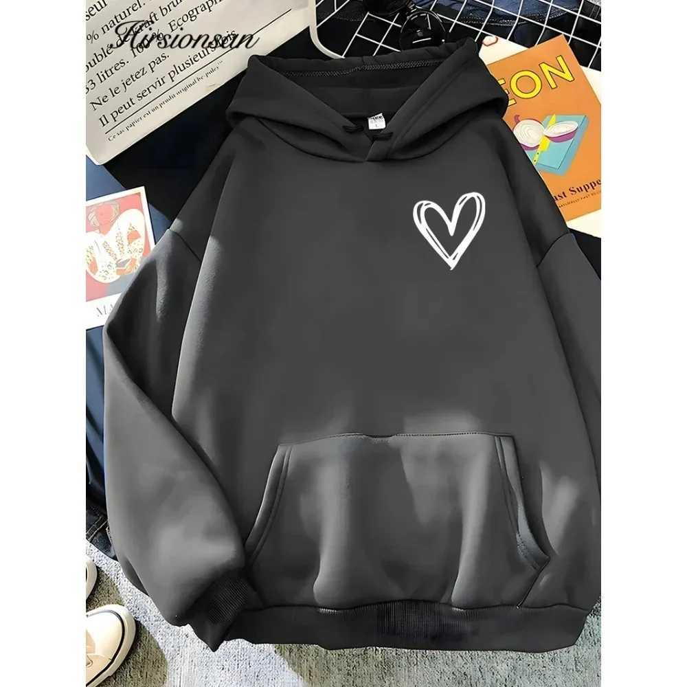 Hirssionsans popular minimalist heart-shaped printed womens youth sportswear casual loose retro hoodie winter warm top XJ250717