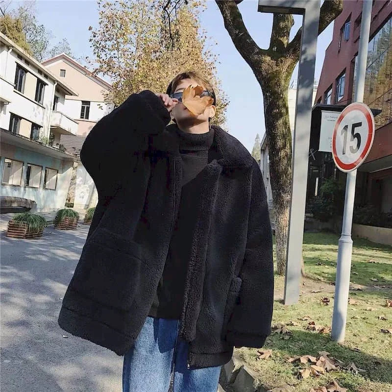 Cotton Thick Lamb Wool Coat Mens Winter Padded Jacket Hong Kong Style Student Warm Jacket Mens Clothing 250715