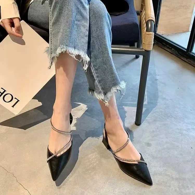 New Wens Fion Comfortable High H Wens Shoes Slip-on Pointed Toe Rhinestone Sandals Womens Shoes Y250716