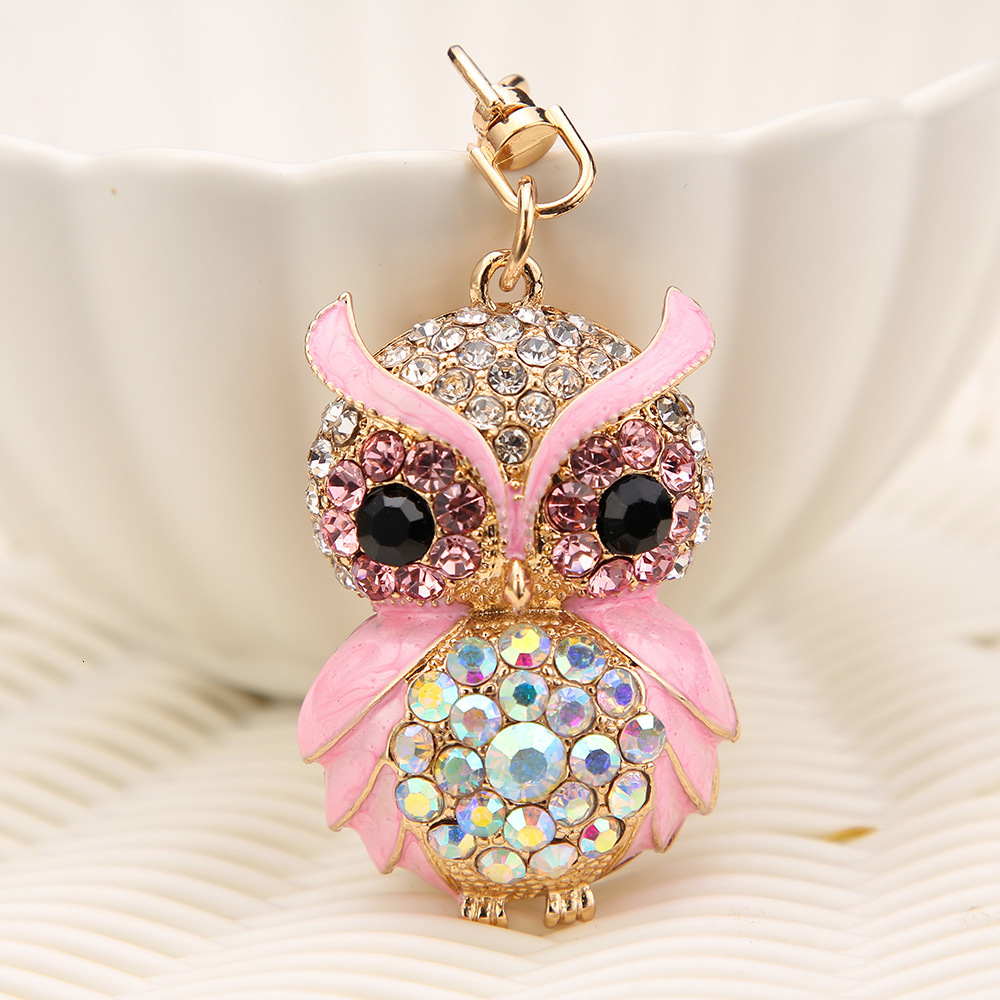 Free Shipping Diamond-inlaid Owl Bag Charms Cute Animal Metal Keychain Hanging Accessories For Girls