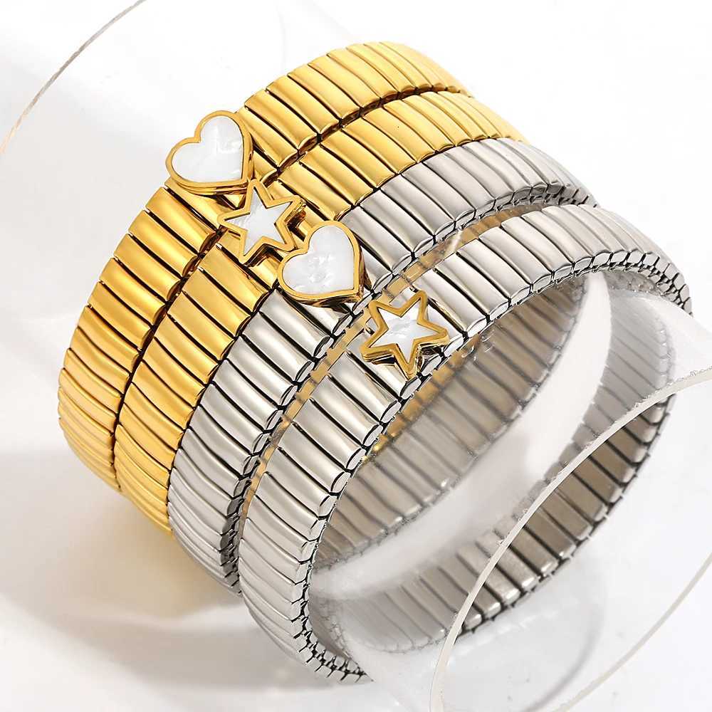 New Stainless Steel Elastic Shell Star Love Ring Bangle For Women Men Trend Charm Watch Strap Bracelet Waterproof Adjustable X250718
