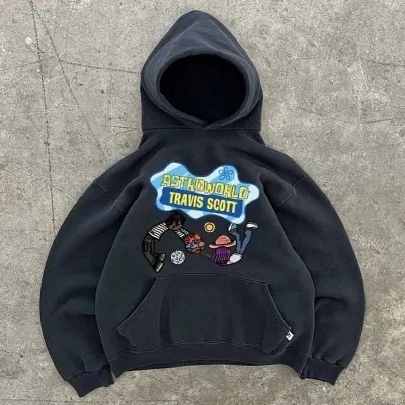 Y2K Gothic oversized cartoon letter pattern design men jacket American high street punk Harajuku trendy Gothic hoodie X250718