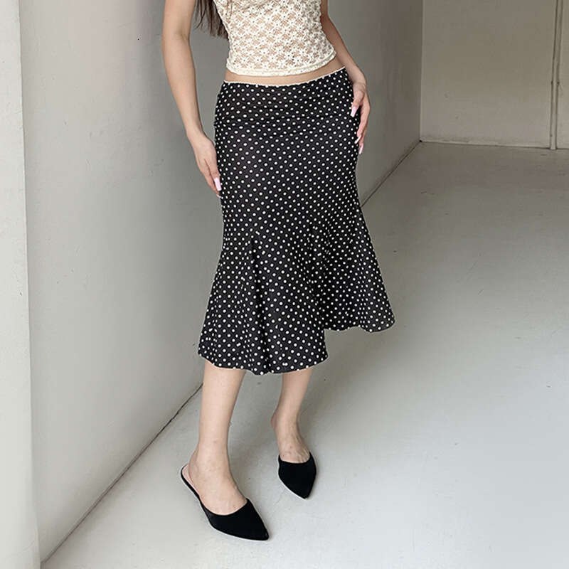 Summer Fashion INS New French Style Mid-Length Printed Polka Dot Bodycon Mermaid Skirt B5 g5