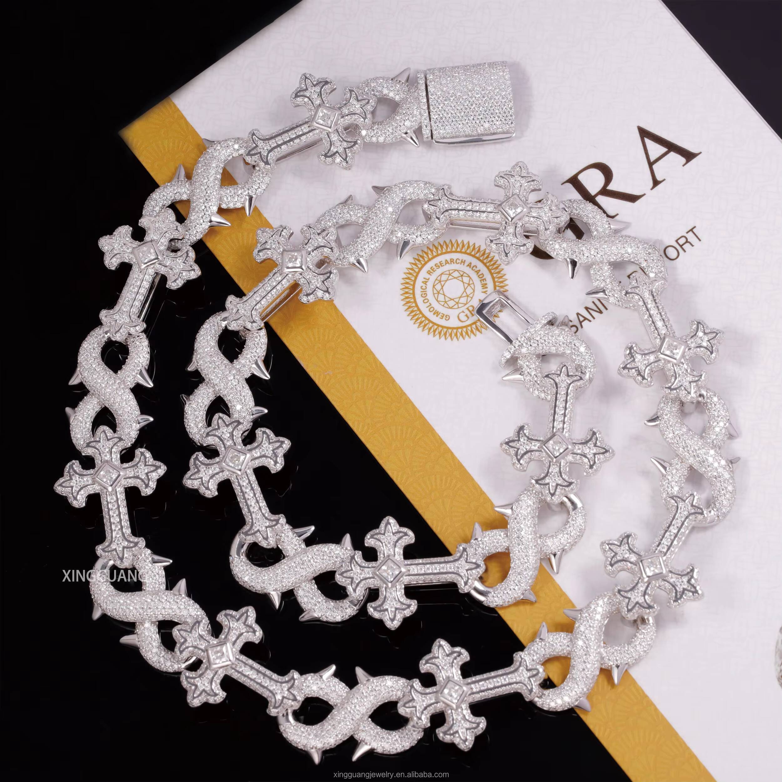 Custom Cross Chain 100% Passed Diamond Test Hot Popular Cuban Link Chain 16mm VVS Moissanite S925 Cross Cuban Hip Hop Necklace