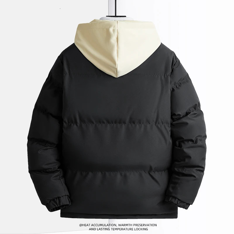 Solid Color Hooded Collar Male Windbreak Cotton Padded Down Jacket Warm Thick Men Parka Winter Casual Mens Outwear Parkas 250716
