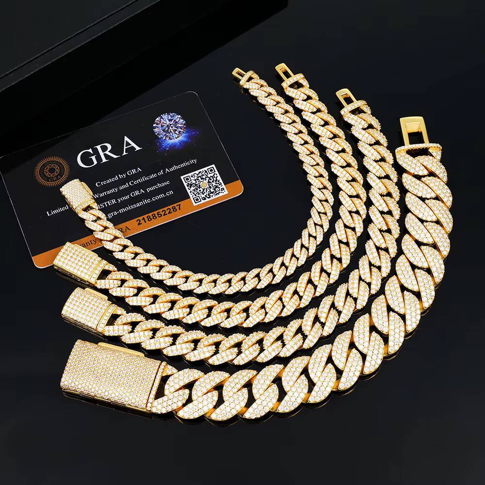 High Quality Cuba Hip Hop Jewelry 6-20mm 925 Sterling Silver Bracelet for Men VVS Moissanite Iced Out Cuban Link Chain