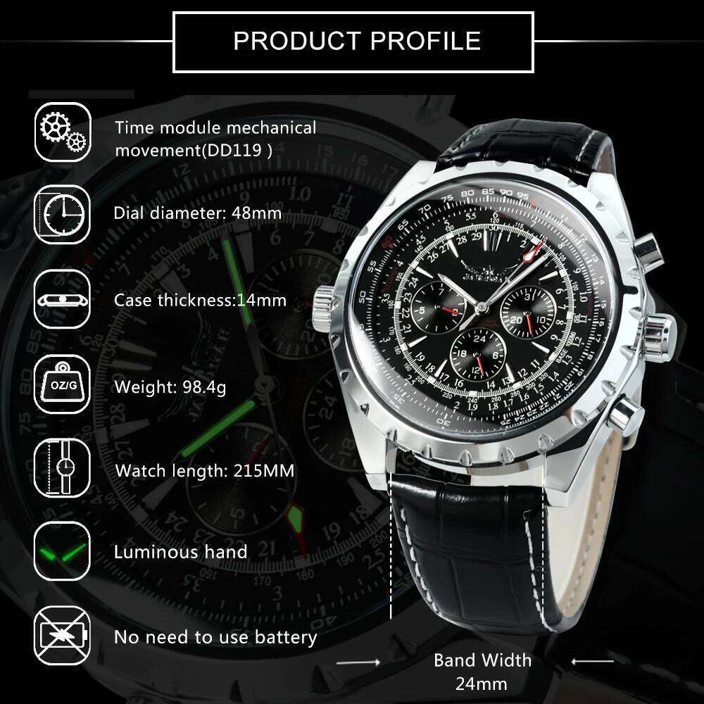 Jaragar Automatic Watch for Men Military Multifunction 3 Sub-Dials Sports Mechanical Watches Top Brand Leather Steel Band free shipping