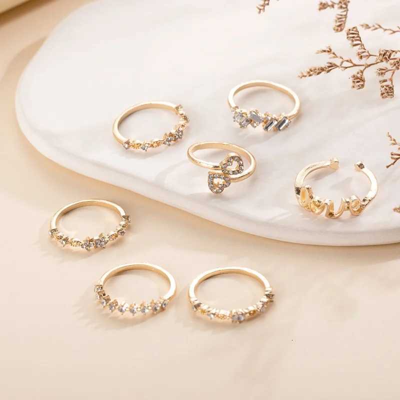 Boho Zircon Rings Set for Women Gold Color Boho Crystal Letter Love Moon Arrow Flower Ring Wedding Jewelry Gifts X250718