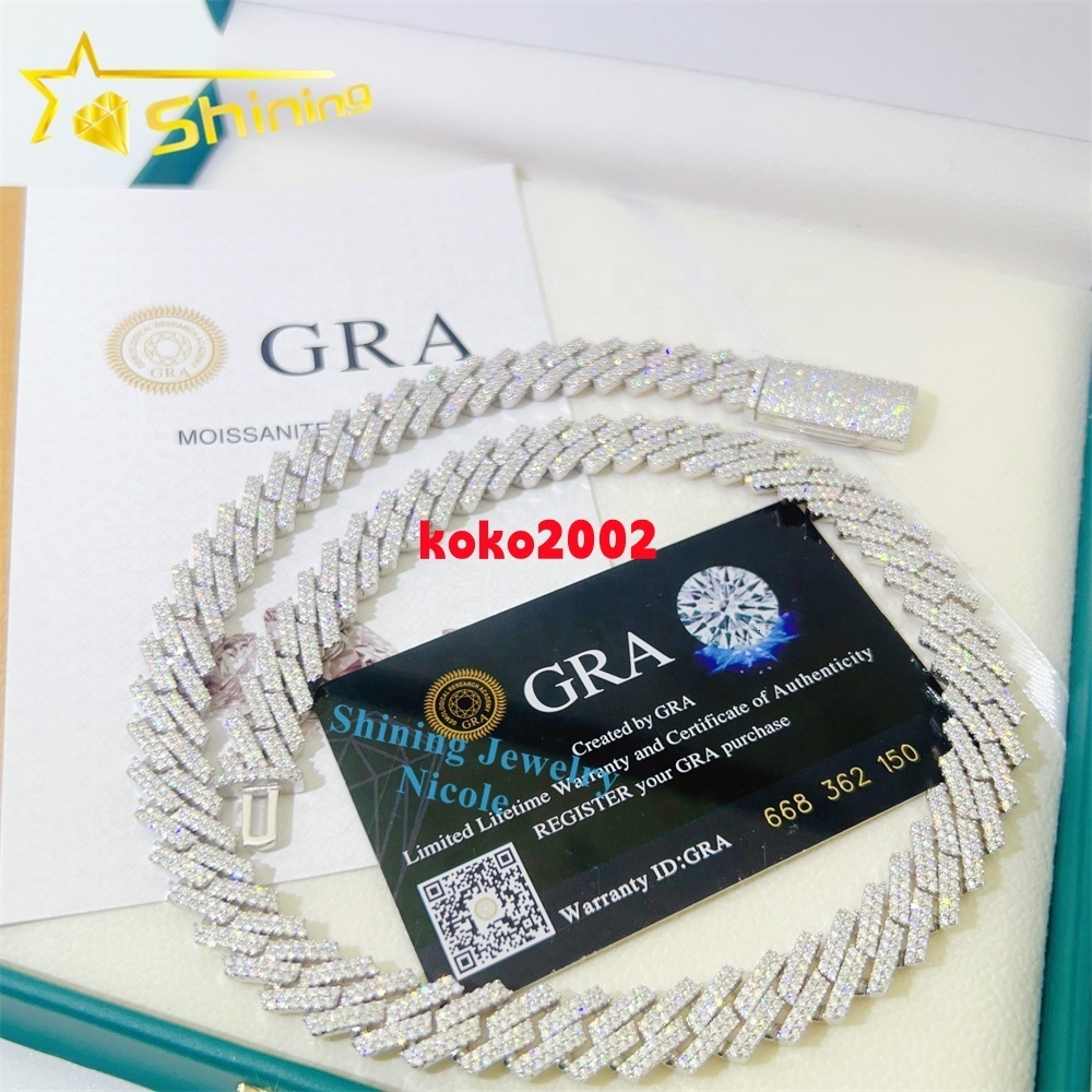 Hot Sale Wholesale Price 925 Sterling Silver 10mm 12mm GRA Certificate Iced Out Moissanite Cuban Link Chain