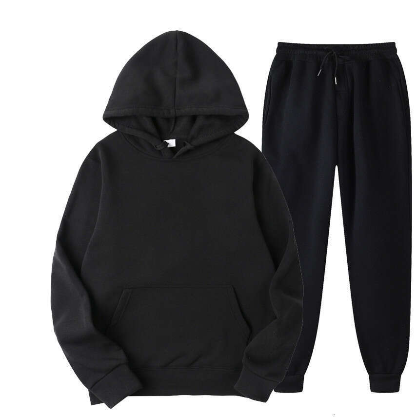 Men's Spring Autumn Solid Color Hoodie And Sweatpants Women's Casual Sports Two-Piece Set B5