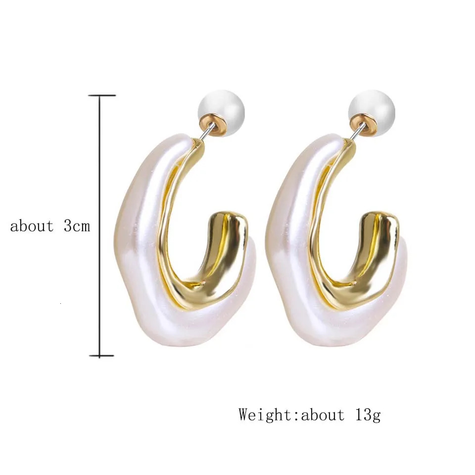Yups Irregular Metal Pearl Earrings for Women Personalized CC Shape Hoop Earring Korean Fashion Jewelry 250717