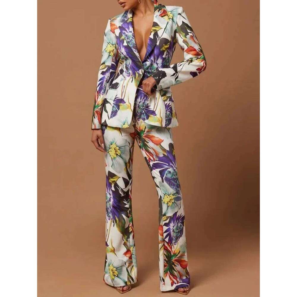 Yeezzi Urban Female Lapel Blazer Suit Jackets 2025 New Autumn Fashion Floral Printed Long Sleeve Single-Button Casual Outerwears